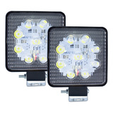 2 Faros Cuadrados 9 Leds Luz Y Estrobo Blanco 27w Tunelight