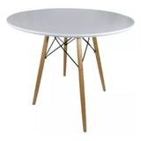 Mesa 90cm Eiffel Redonda Pés De Palito Eames Madeira 15 Mm Tampa Branco