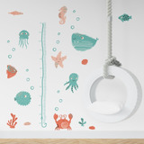 Vinilo Decorativo Infantil  Medidor Marino Animales Agua Mar