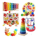 Kit 6 Juguetes Didácticos Estimulación De Madera Niños 