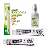 Creme Dental Vegano + Enxaguante Organico Natural + Escova