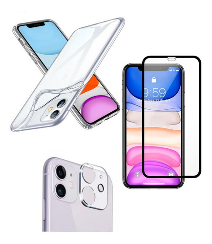 Capa Capinha Slim + Pel 3d Vidro + Pl Cam Para iPhone 11 6.1