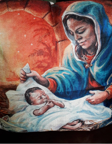 Funda Niño Jesús Importada 45x45 De Lino C/cierre S/relleno 