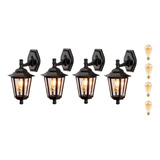 4 Arandela Externa Vintage Preto Lente Transp. Lup40 + Led