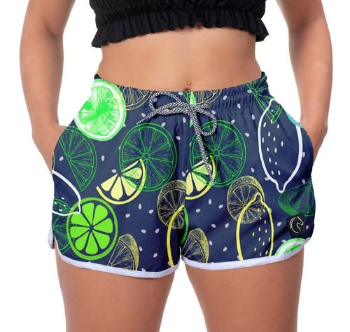 Short Feminino Estampado Praia Academia Verão Bolso W2