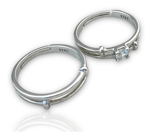 Anillos Doble De Pareja De Plata Ajustable + Caja De Regalo