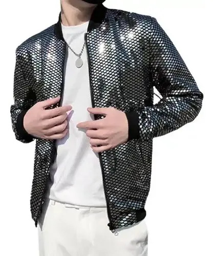 Chamarra Bomber Lentejuelas Brillantes Hombre Abrigo Hip Hop