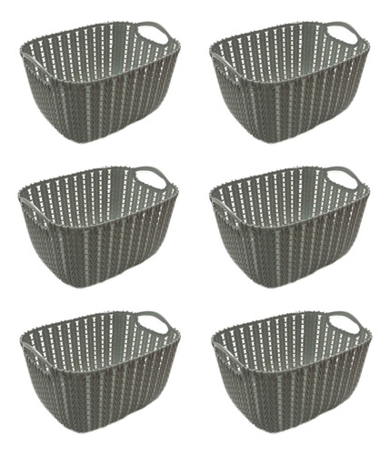 Canasto Organizador Plastico X6 Rattan Mini Gris Deco