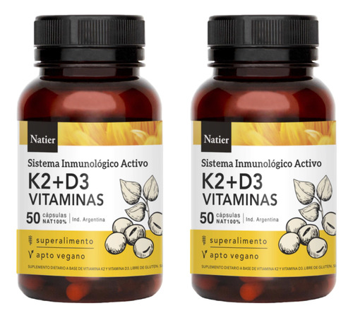Pack Vitamina K2 + D3 Natier Huesos Y Dientes Sanos 50 Cap