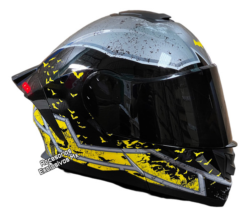 Casco Batman Led Abatible Aleron Moto Mica Iridio Deportivo 