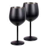 2 Copas De Vino Negras De Acero Inoxidable 18 Oz (550 Ml) Color Negro