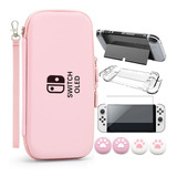 Kit De Accesorios Para Switch Oled Funda De Transporte Rosa