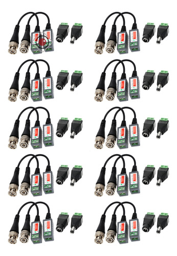 Pack X10 Par Balun Conector Plug Dc Macho Hembra Cctv Cámara