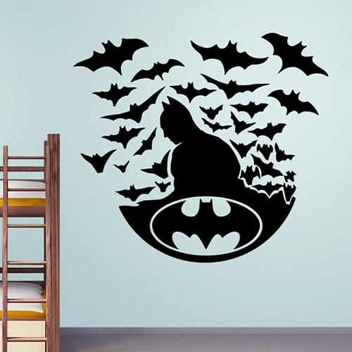 Adhesivo Batman Con Logo Y Murciélagos  Pared.