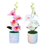 Kit 2 Vasos De Flor Artificial Orquídeas Decorativas 30cm