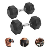 Par Halteres 15kg Emborrachado Dumbbell  Cromado Sextavado