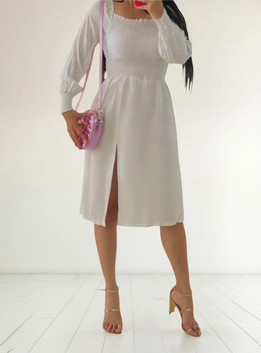 Vestido Midi Casual Con Abertura Lateral