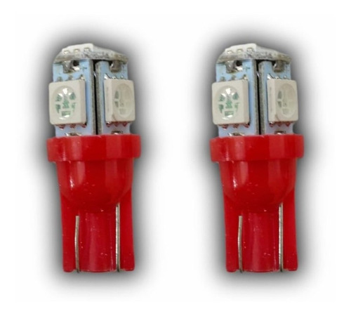 X2 Luz Posición T10 5 Smd - Muelita 12v - Rojo