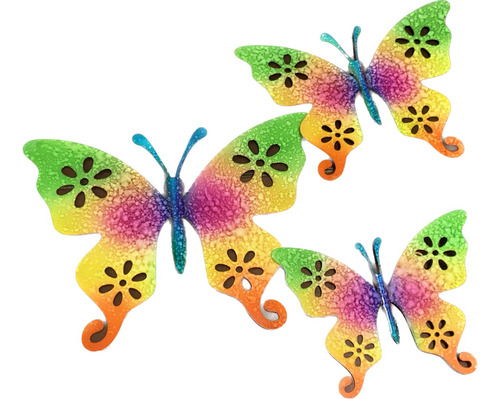 Mariposas P/pared Artesanal Decorativo Juego 3pzs De Metal