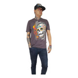 Playera Para Hombre Calavera Pila Prehispánica Fosforescente