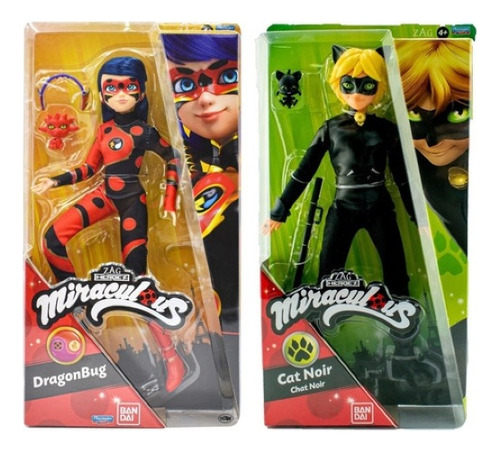 Miraculous Pack 2 Cat Noir Dragonbug 27cm Bandai