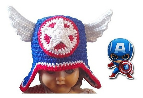 Gorro Capitan America Marvel Tejido Crochet Bebes Niños