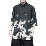 Kimono Crane Haori Para Hombre, Camisas Yukata, Traje Tang