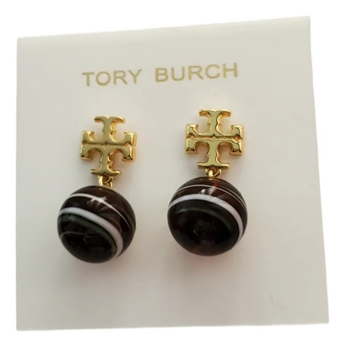 Aretes Tory Burch Logo Y Canica Colgante 