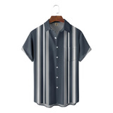 Camisa Hawaiana Unisex Azul A Rayas, Camisa De Playa De Vera