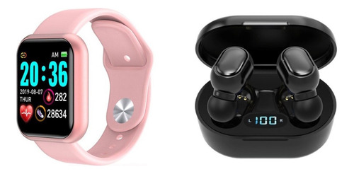 Reloj Smartwatch D20 Rosa + Auriculares Inalámbricos E7s