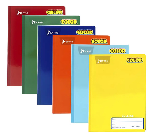 Libreta Cuaderno Cosido College Norma Color 360: Pack 6 Pzas
