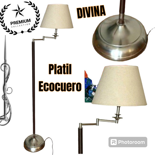 Lámpara De Pie Metal Platil Ecocuero Alta Calidad No Envío