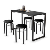 Conjunto Mesa Cozinha Prattica Industrial 120cm 4 Banq Preto