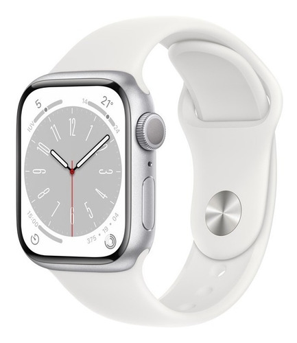 Apple Watch S8 41mm Gps Pulseira Esportiva Branca Cor Da Caixa Prateado Cor Da Pulseira Branca/padrão