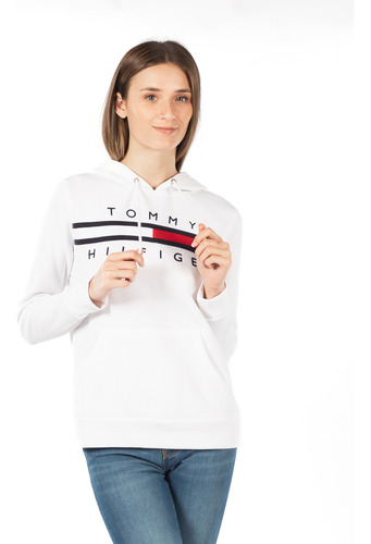 Polerón Hoodie Global Logo Blanco Tommy Hilfiger