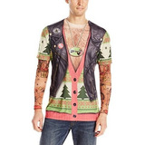 Faux Real Mens Biker Ugly Xmas Sweater Con Tatuajes Camiseta