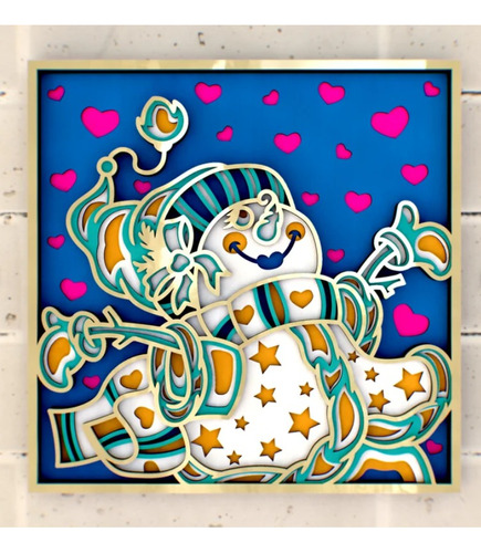 Cuadro Decorativo Hombre Nieve Corazon Navidad Grande Madera