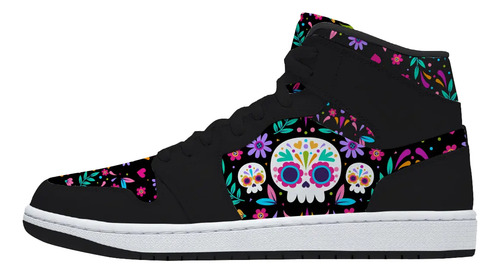 Tenis De Calaveritas De Azucar Negro Dia De Muertos Bota High Top