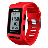 Reloj Unisex Skmei 1363 Sumergible Digital Alarma Cronometro Color De La Malla Rojo Color Del Fondo Blanco