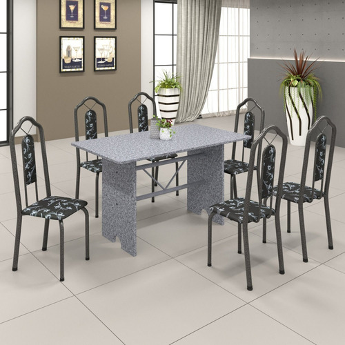 Conjunto De Mesa 140x75cm Tampo Granito Com 6 Cadeiras Ec