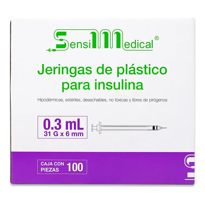 Jeringa De Plastico Para Insulina 0.3ml 31g X 6 Mm Cont 100 | Envío gratis
