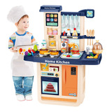 Cozinha Infantil Completa Painel Touch Vapor Pia Som 98cm Cor Azul