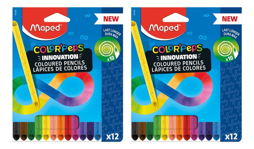 2 Cajas De Lapices Maped Infinity Mas Durables X 12 Colores