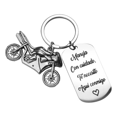 Beayungry Llavero De Moda Acero Inoxidable Con Moto Maneja Con Cuidado Hombre Mujer Día De San Valentín Regalo Plata