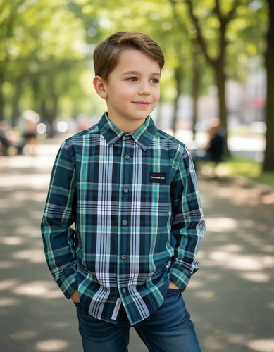 Camisa Original Calvin Klein Niños Mod. Ctffb02f-451 Verde