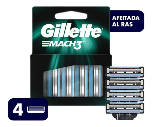 4 Repuestos Cartuchos Para Maquina De Afeitar Gillette Mach3