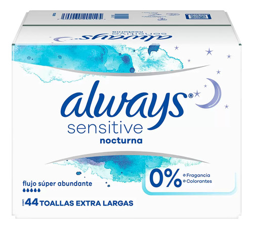 Always Sensitive Nocturna Toallas Femeninas 44 Piezas