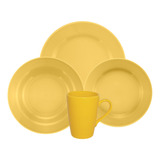 Conjunto Kit De Jantar Chá Caneca 32 Peças Porcelana Amarelo