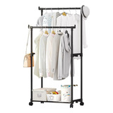 Rack Organizador Doble Para Ropa Perchero Closet Con Ruedas 