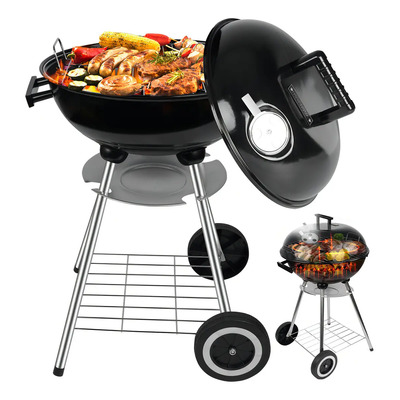NOVANGUA Asador de Carbón de Diámetro 44cm, Parrilla Grill Portátil de Fácil Almacenamiento Tapa Colgante,Parrilla de Carbón con Cenicero,con Llantas Transportadoras,Ventilación de Aire | Meses sin interés